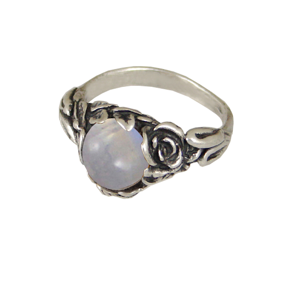 Sterling Silver Rose Ring with Rainbow Moonstone Size 5